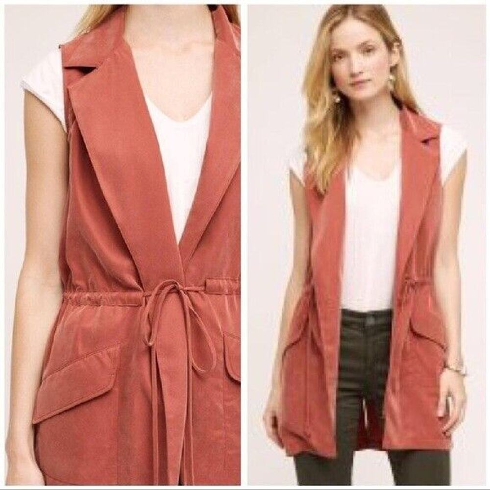 Anthropologie Elevenses Luna Old Town Vest Jacket Rust Orange Sleeveless S Small